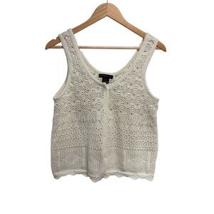 Design History Cream Crochet Sleeveless Button Cardigan Tank Top Cotton Blend